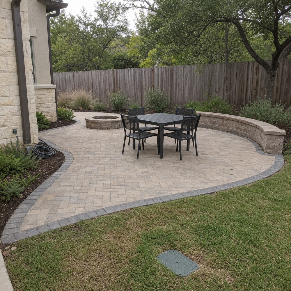 stone hardscape patio and seat wall